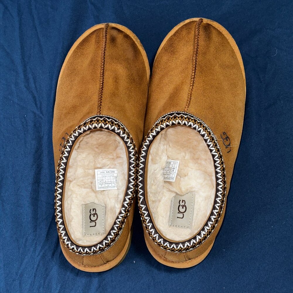 UGG Chestnut Brown Suede Shearling Lined Slip-On Loafers